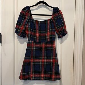 Tartan Plaid Puff Sleeve Dress - fore - XS